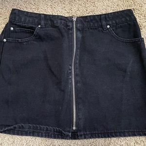 Black Zip Front Jean Skirt 7/8